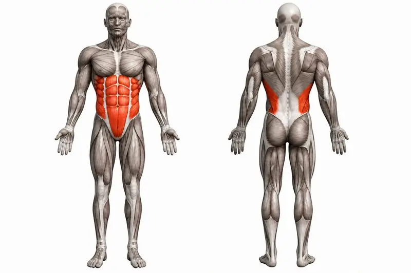 Músculos que trabaja hollow body, marcados en rojo