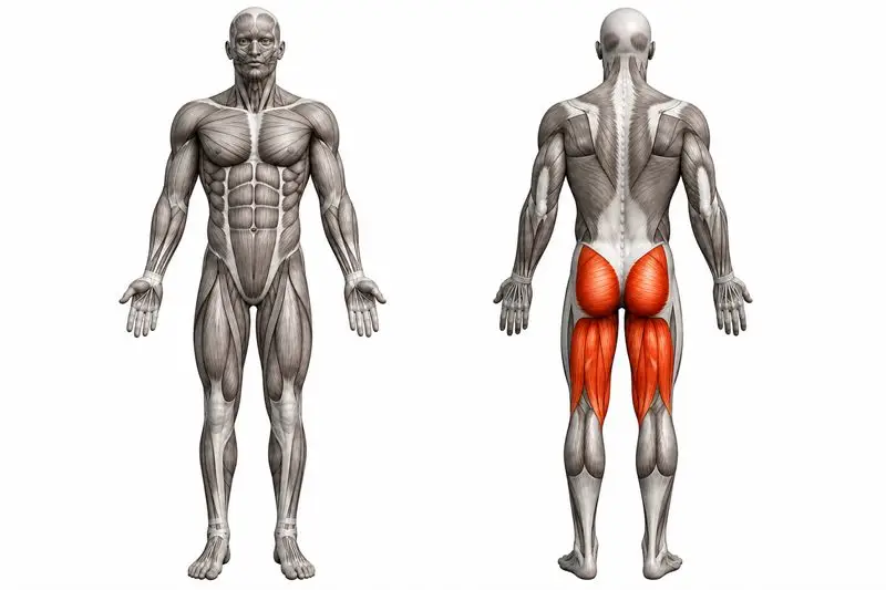 Músculos que trabaja swing con kettlebell, marcados en rojo