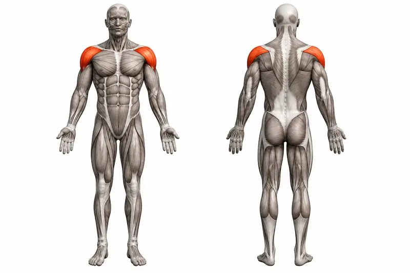 Músculos que trabaja press Arnold, marcados en rojo