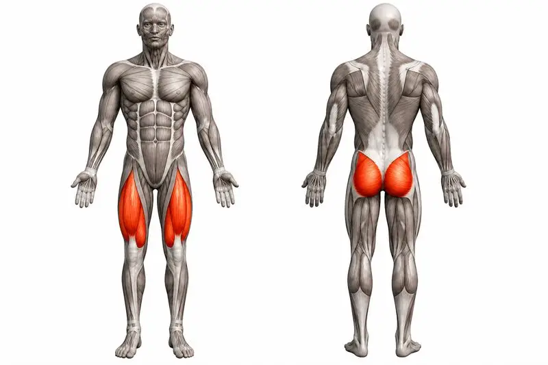 Músculos que trabaja desplazamiento lateral, marcados en rojo