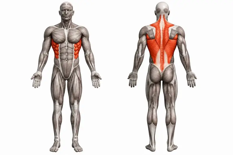 Músculos que trabaja foam roller espalda, marcados en rojo