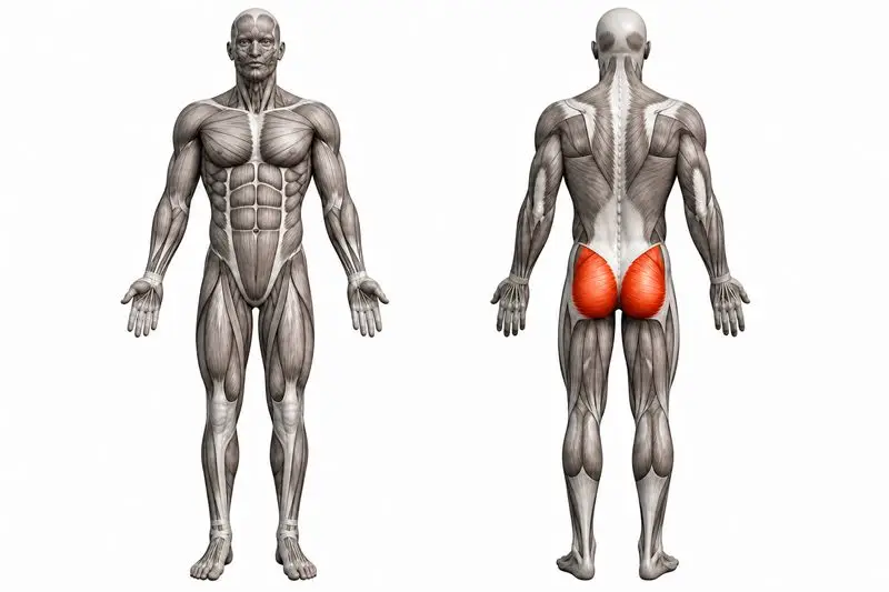 Músculos que trabaja estiramiento de piriforme, marcados en rojo