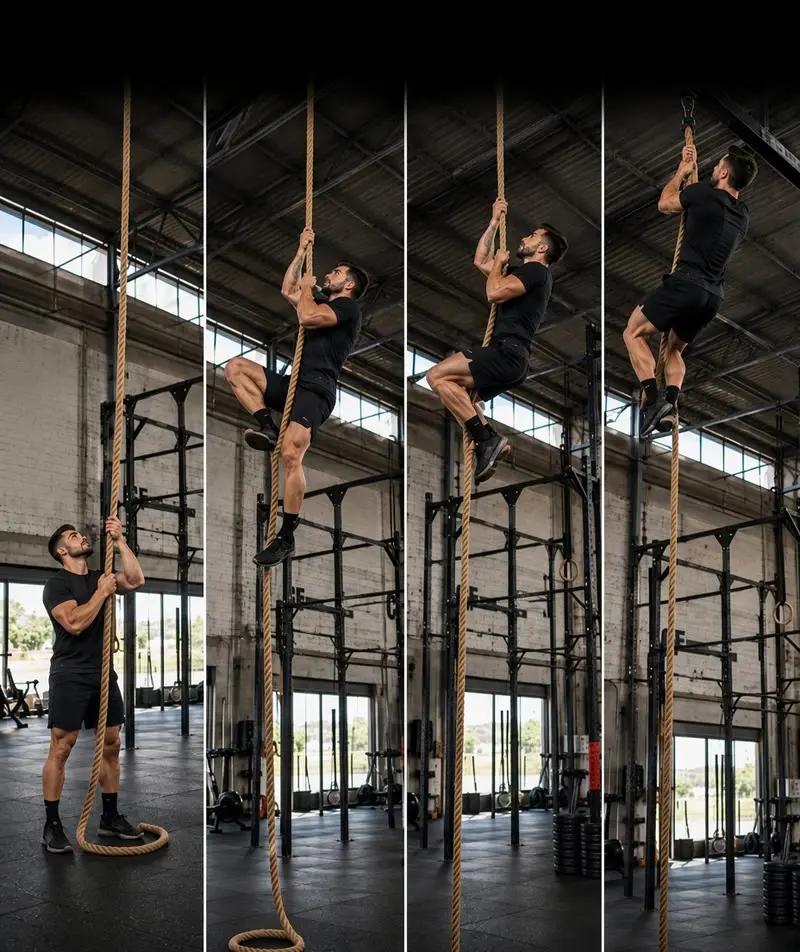 Trepa de cuerda: secuencia del movimiento