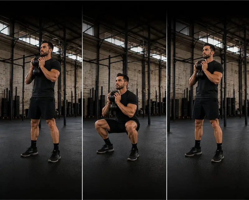 Sentadilla goblet con kettlebell: secuencia del movimiento