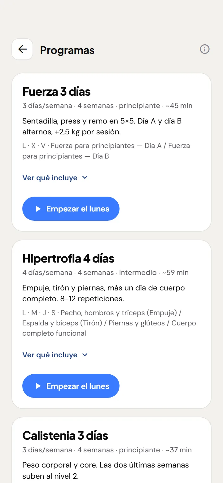 Programas de varias semanas: fuerza, hipertrofia y calistenia